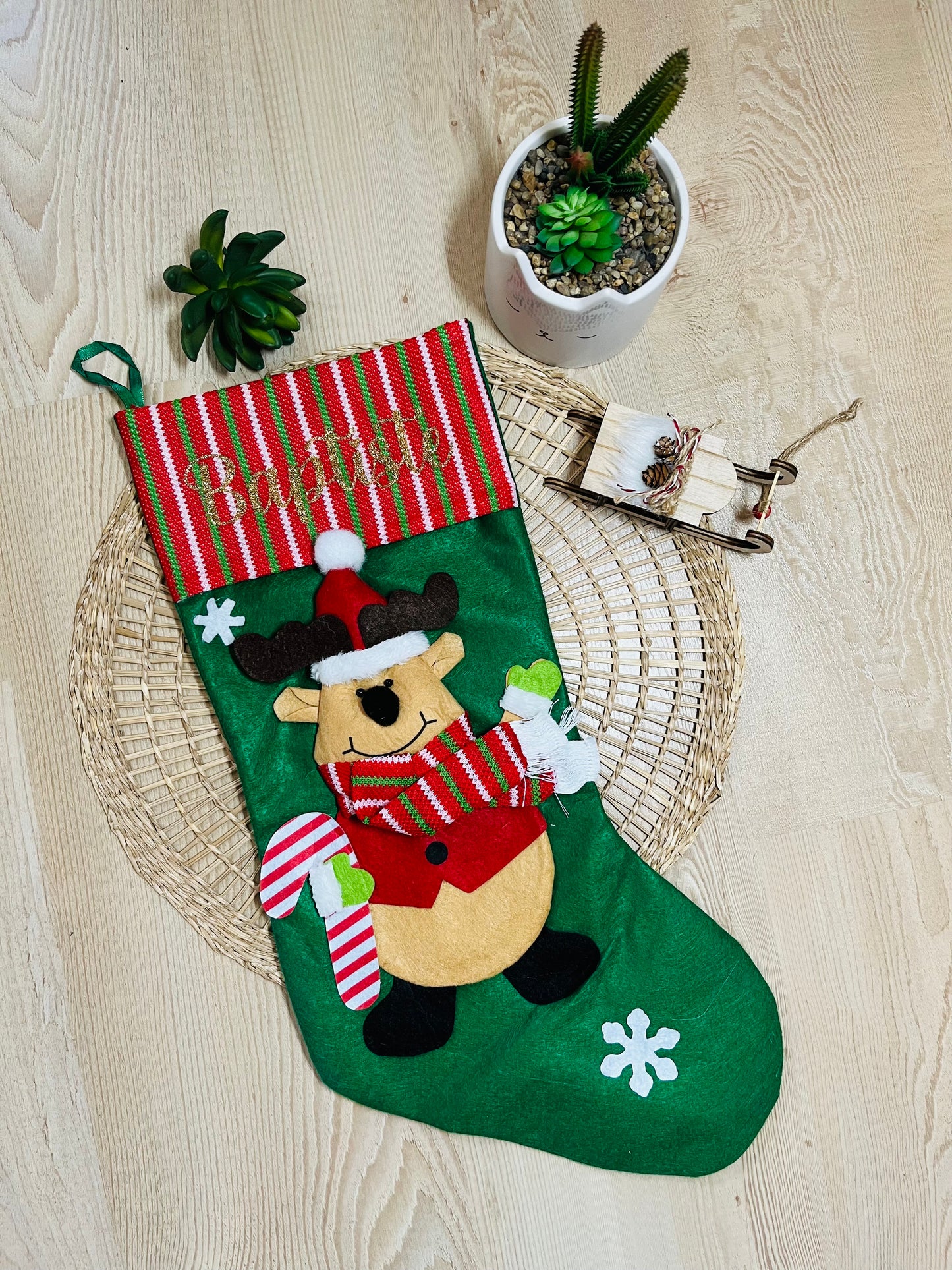 Chaussette de Noël renne vert