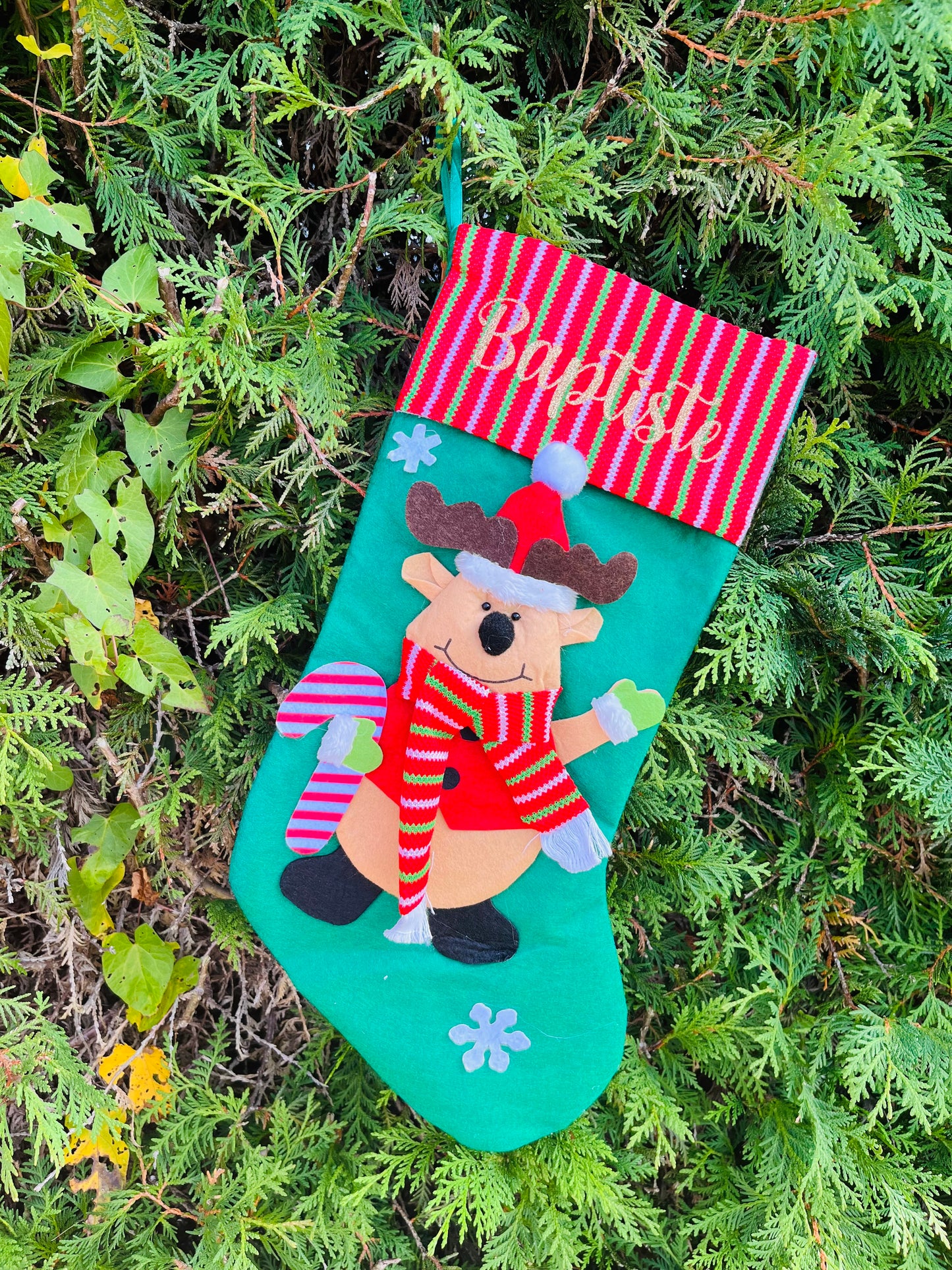 Chaussette de Noël renne vert
