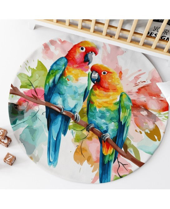 Tapis rond perroquets