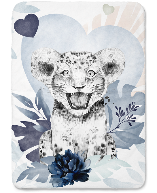Couverture lion vieux bleu