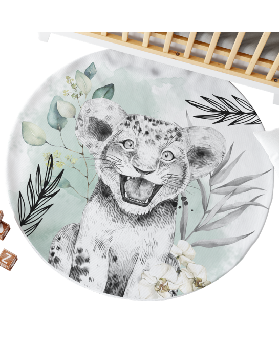 Tapis rond lion vert d’eau
