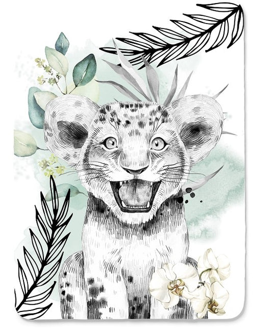 Couverture lion vert d'eau