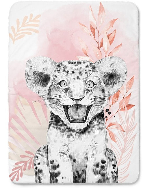 Couverture lion rose corail